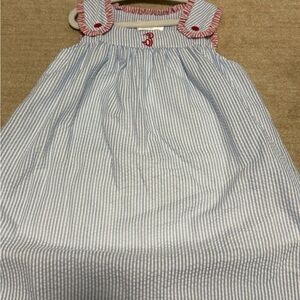 Blue and White Striped Dress with Red Embroidery with P